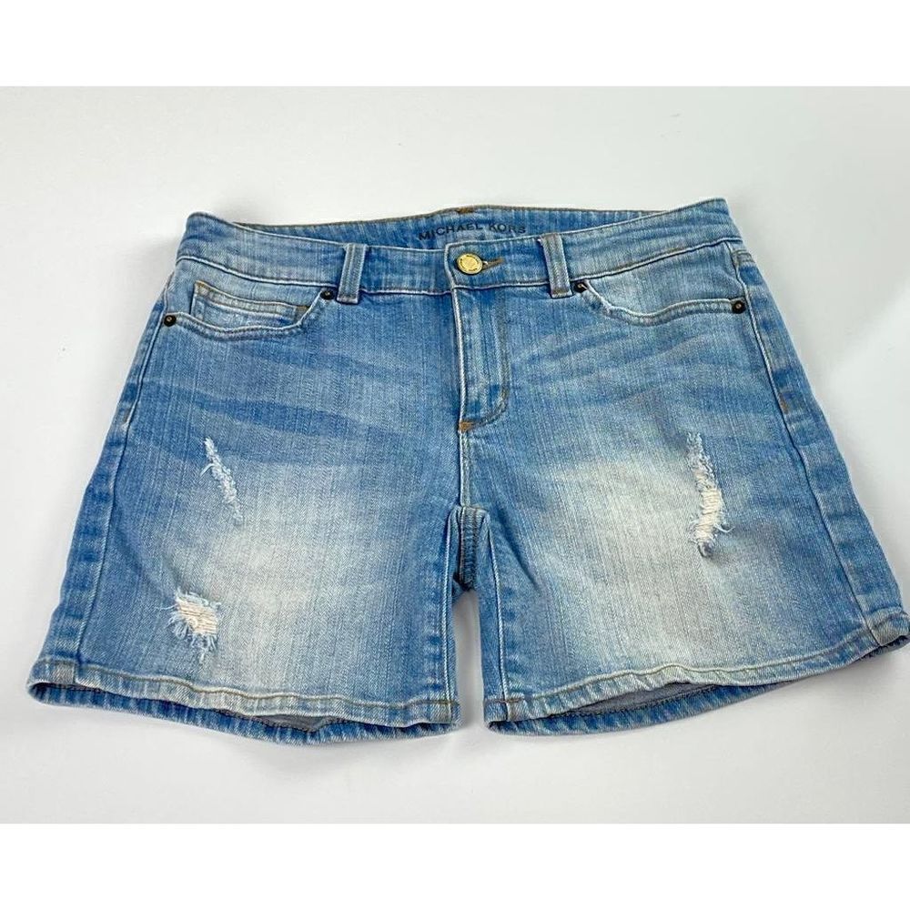 Michael Kors Low Rise Distressed Jean Shorts Womens 0 Light Wash Summer BI0423